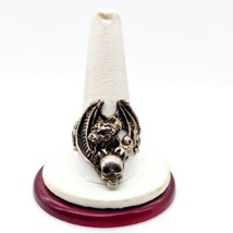 Vintage Biker Ring with Dragon and Skulls, Retro Gothic Silver Tone - £84.30 GBP