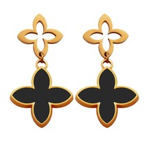 Korean Four Leaf Clover Stud Earrings, Tiny Kpop Stainless Steel Gold/Silver Col - £10.47 GBP