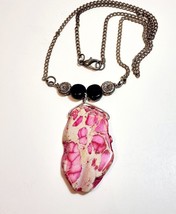 Vintage Pink Nature Minimalist Necklace Costume Handmade Faux Agate B66 ... - $27.41 CAD