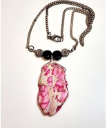 Vintage Pink Nature Minimalist Necklace Costume Handmade Faux Agate B66 ... - $27.41 CAD
