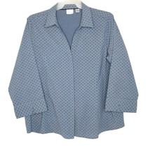 Riders By Lee Size 2X Womens Blouse Hidden Button Front 3/4 Sleeve V-Neck Blue - £10.99 GBP