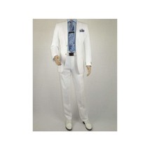 Mens Summer Linen Suit Apollo King Half Lined 2 Button European LN6 White Party image 2