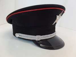 Military Hat Unbranded Black &amp; Red Piping Silver Star &amp; Braiding Chin Strap OSFM - £31.10 GBP