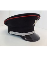 Military Hat Unbranded Black &amp; Red Piping Silver Star &amp; Braiding Chin St... - £31.26 GBP