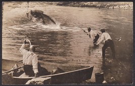 Giant Bass I Caught, Exaggeration RPPC - W.H. Martin, 1909 - £9.76 GBP