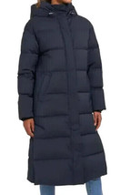 Theory City Poly Dawn Hooded Long Puffer Coat Side Button Dark Navy Sz Lnwt - £223.01 GBP