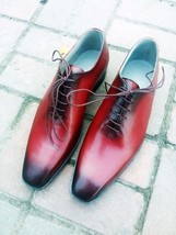 Maroon Oxford Vintage Leather Burnished Toe Lace Up Handmade Men&#39;s Formal Shoes - £108.51 GBP
