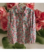 Charter Club Size Large Linen Blouse Top Button Down Shirt Floral Pink B... - $38.33 CAD