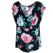 7th Avenue Womens Pullover Top Size Large Blue Floral Cap Sleeves - £9.91 GBP