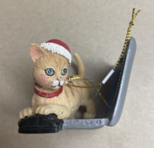 Kurt Adler Lap Top Cat Ornament Orange Tabby Mouse Manager NWT green eyes - $14.12