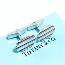 Tiffany &amp; Co OVAL Stripe Designed Cufflinks Cuff Links Silver 925 Auth w... - £152.52 GBP