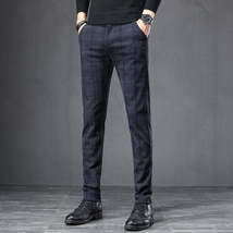 Autumn Plaid Pants Slim Straight Loose Men&#39;s Casual Pants Trousers Small Feet - £27.77 GBP