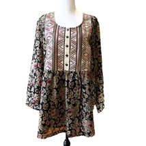 Ulla Popken Boho Floral Print Embroidered Bodice Tunic Blouse Black Size... - £22.42 GBP