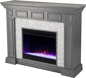 Dakesbury Faux Stone Color Changing Electric Fireplace, Gray - $1,588.99