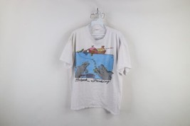 Vintage 90s Streetwear Mens XL Distressed Funny Comic Shark Fishing T-Shirt USA - £30.57 GBP