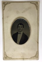 Antique Tintype Photo Young Man Boy Hand Tinted Cheeks Blue Tie Gentleman - £17.43 GBP
