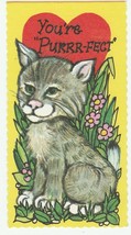 Vintage Valentine Card Cat You&#39;re Purrr-fect 1960&#39;s Unused Yellow Backgr... - $6.92
