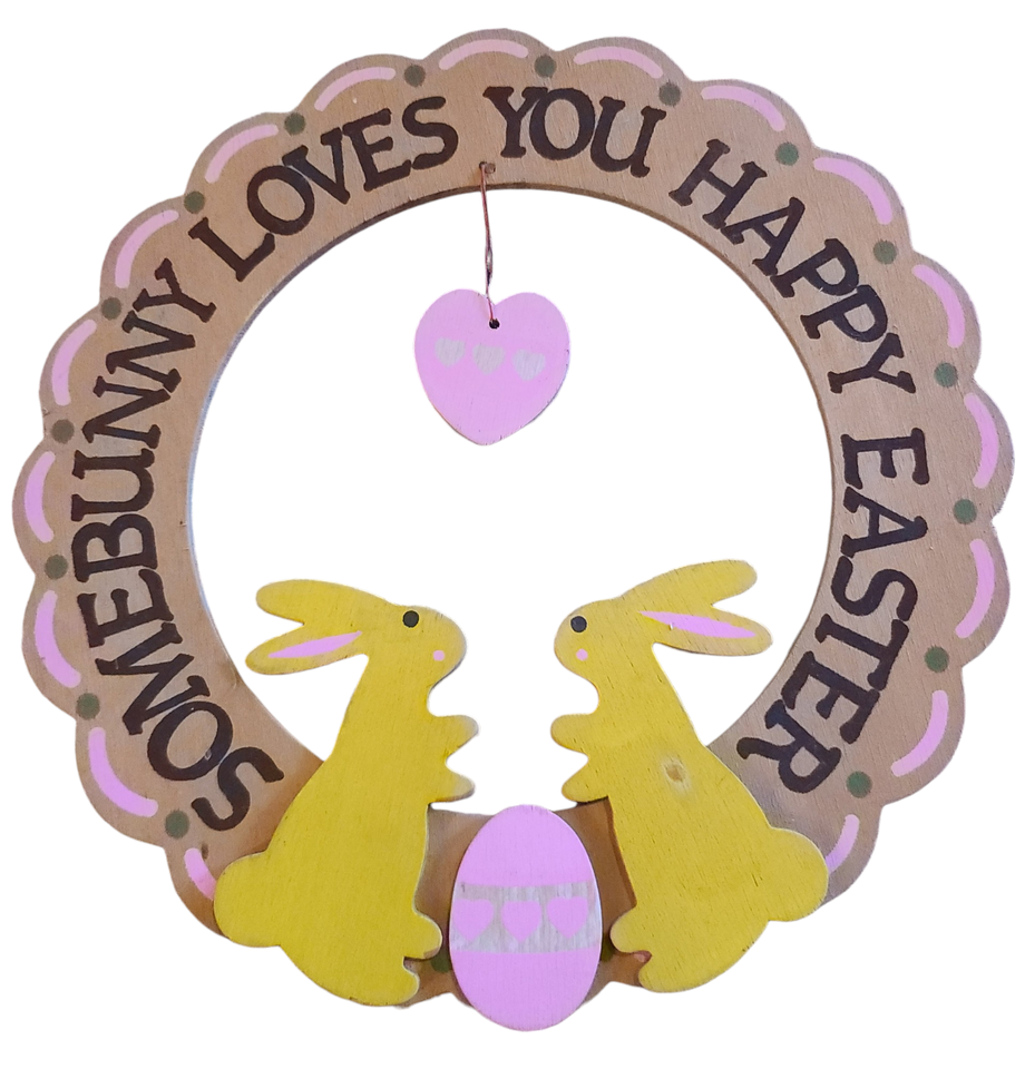 Primary image for Vintage JSNY Easter Wreath Wood Animal Design Bunny Heart Love