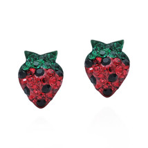 Fruit Lover Red Plump &amp; Juicy CZ Strawberry Sterling Silver Earrings - £7.72 GBP