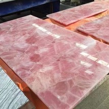 36&quot;x24&quot; Rose Quartz Stone Dining Table Crystal Handmade Furniture Hallway Decors - £845.70 GBP