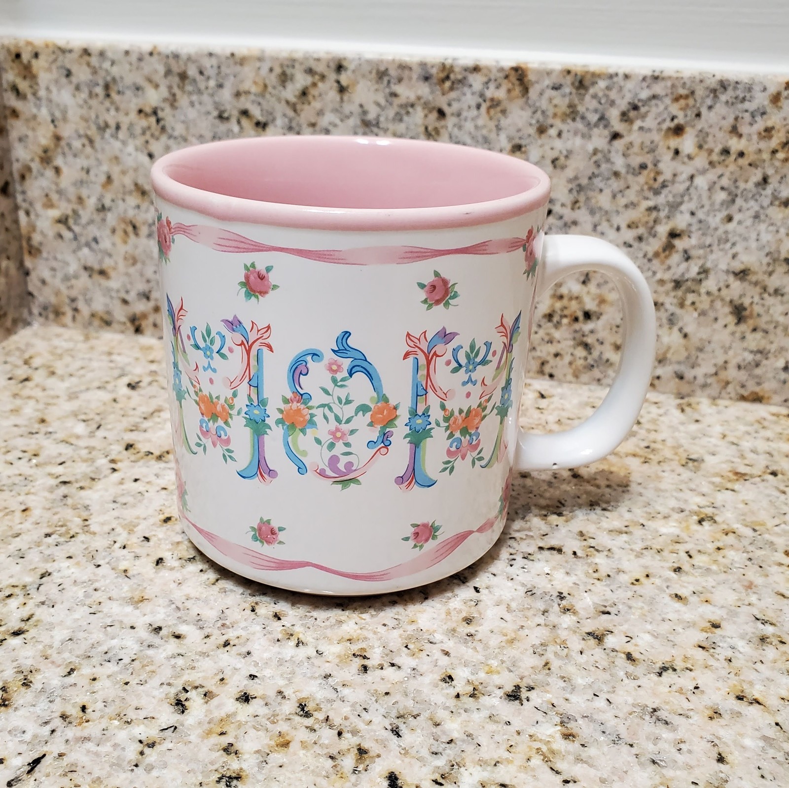 Mom Mug, Vintage Lefton 1990, Pink Floral Mug, Flowers, Mothers Day Gift - £13.36 GBP