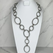 Chico&#39;s Chanelle Chunky Silver Tone Rope Chain Link Y Pendant Necklace - £15.56 GBP