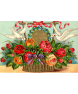 c1909 Embossed Doves &amp; Roses Birthday Postcard - £7.84 GBP