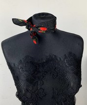 Neck scarf silky satin pattern black with red roses scarf neck tie women... - £11.96 GBP