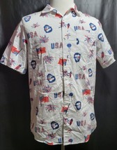 Mad Engine Cotton Button Shirt USA American Flag Short Sleeve Patriotic Med K11 - £7.93 GBP