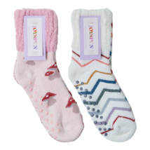 Joyspun Luxury Lounge Gripper Fuzzy Socks 4pk Pink Mushroom Striped Sz 4-10 New - £7.99 GBP