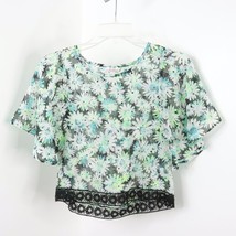 Justice Girl&#39;s L Semi-Sheer Crochet Trim Sparkle Floral Batwing Blouse Top - £5.59 GBP