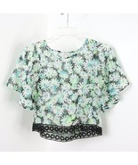 Justice Girl&#39;s L Semi-Sheer Crochet Trim Sparkle Floral Batwing Blouse Top - £5.58 GBP