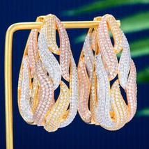 Luxury Hollow Design Cubic Zirconia Statement Big Hoops Earrings For Women Weddi - £69.87 GBP