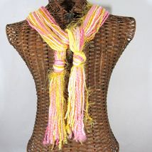 Pink Gold String Scarf 66in Warm Yarn Machine Wash Dry OOAK USA Handmade... - $12.86