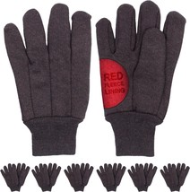 12 Pairs Mens Brown Jersey Red Fleece Lined Gloves, Large - £16.75 GBP