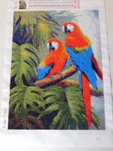 Diamond Art Painting COMPLETED HANDMADE RED BLUE PARROTS Canvas 12” x 16&quot; - £28.30 GBP