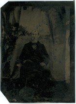 Circa 1800&#39;S Haunting Antique Tintype Creepy Older Man White Beard Sitting. - £7.42 GBP