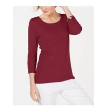 Karen Scott Womens Plus 3X Merlot Dark Red 3/4 Sleeve Scoop Neck Top NWT DG67 - $19.59