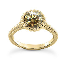 Round Diamond Engagement Ring Brown 14K Yellow Gold VS2 1.10 Carat GIA Certified - £1,904.81 GBP