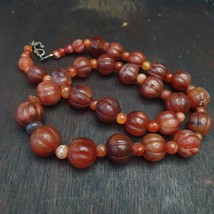Old Ancient Indo Tibetan Carnelian Agate Beads Melon Shape Beads necklace - £147.32 GBP