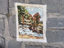 Landscape cross stitch finished piece, vintage tapestry wall decor gobelin  - $30.00