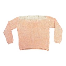 Women&#39;s Chunky Hand Knit Sweater - Peach &amp; Cream Size Large Vintage Long... - £35.16 GBP