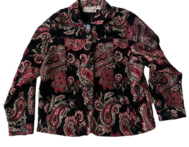 Life Style Women’s Black Red Tapestry Boho Paisley Long Sleeve Jacket Si... - £11.79 GBP