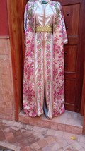 Small size Bohemian Brocade Long sleeve open kaftan, vintage satin weddi... - $240.99