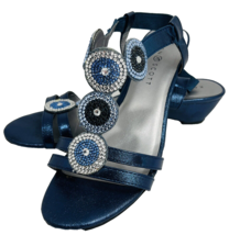 Karen Scott Catrinaa Evening Sandals 9 M Rhinestones Blue Strappy Low Heel - £35.39 GBP