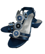 Karen Scott Catrinaa Evening Sandals 9 M Rhinestones Blue Strappy Low Heel - £35.65 GBP