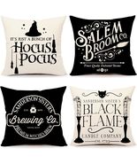 Halloween Decor Pillow Covers 18x18 Set of 4-White Black - £17.75 GBP