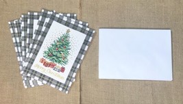 Mintgreen Merry Christmas Tree Plaid Trim Recycled Cards &amp; Envelopes - £6.22 GBP