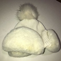 UGG Rib Stitch Knit Pom Lined Hat Cap WIth Ear Flaps Cream Color EUC One... - £23.64 GBP