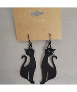 Midnight Prowler Black Cat Enamel Dangle Earrings - $19.44 CAD